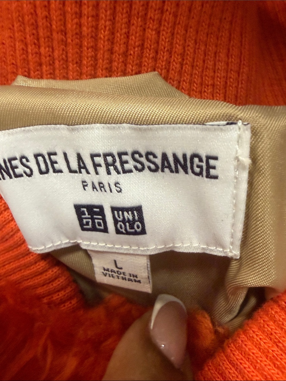Uniqlo Ines De La Fressange orange faux fur bomber jacket large - Picture 3 of 7